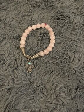 Pink Beaded Hamsa Hand Bracelet